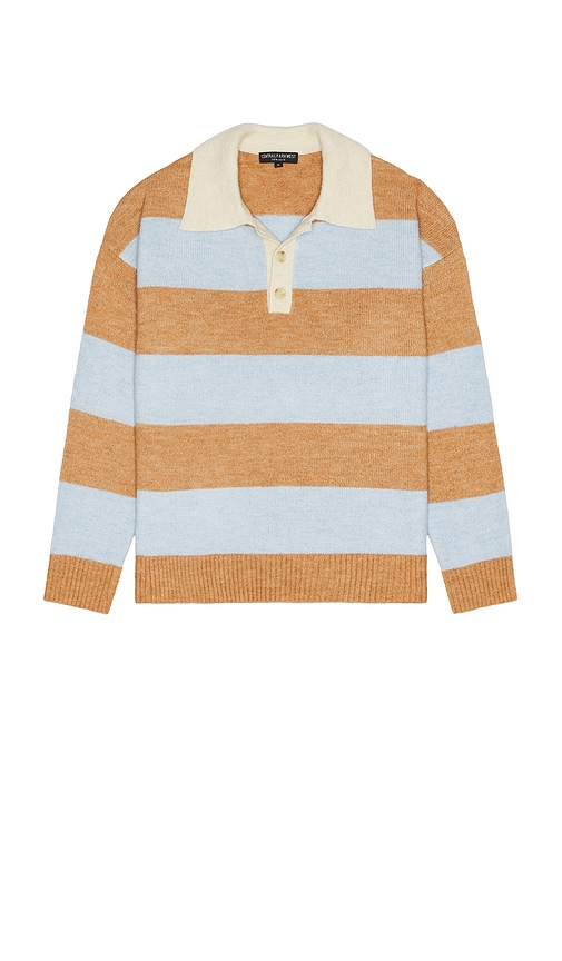 Central Park West Striped Rugby Polo Sweater