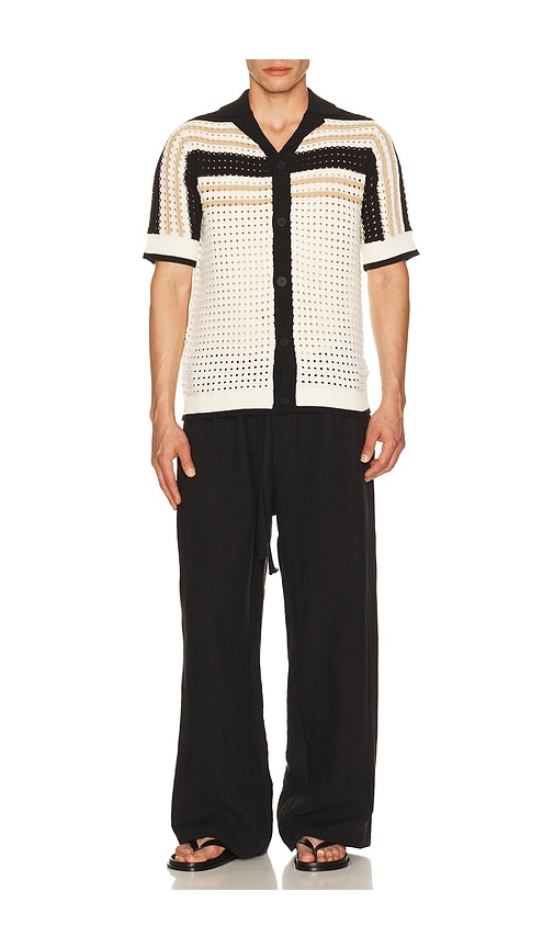  Central Park West Anderson Striped Crochet Button Down Shirt In Cream. Taglia S. Also In M, L, Xl/1x. 