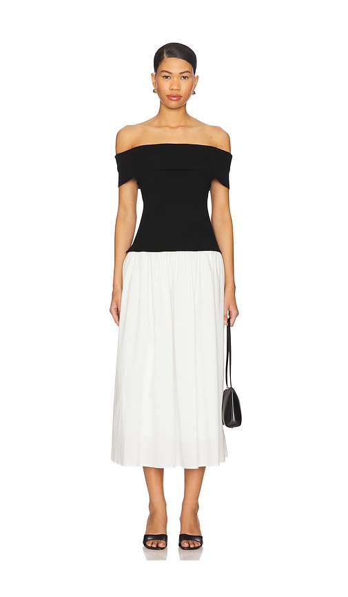 Darcy Mixed Media Off Shoulder Dress in Black,White. - size XS (also in M, S)