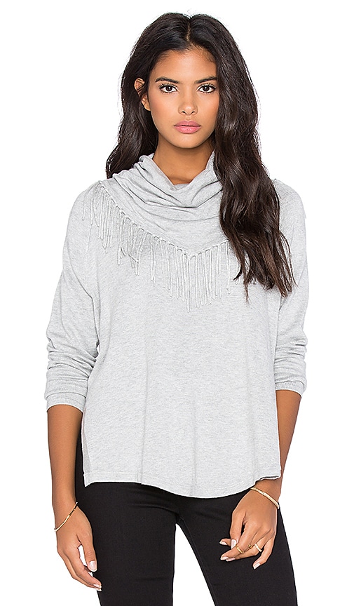 Central Park West Patagonia Fringe Cowl Neck Sweater in Heather Grey REVOLVE