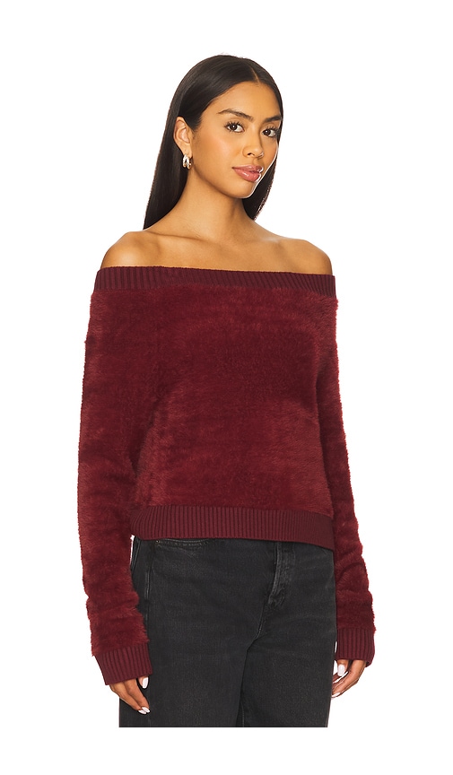 Central Park West Eyelash Off Shoulder Sweater In Brown