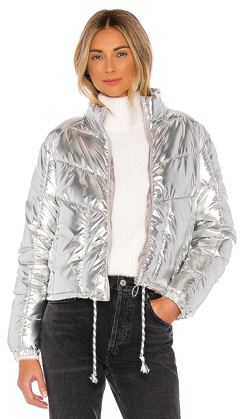 Superdown Missy Puffer Jacket in Metallic Silver - Size M