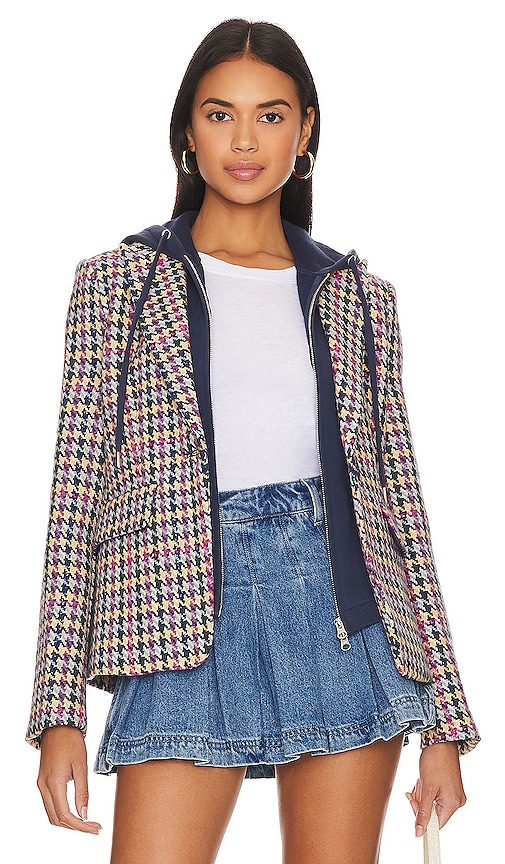 Central Park West Lucia Multi Houndstooth Jacket in Pink Multi