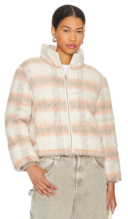 Shop Central Park West Finley Plaid Puffer In Ivory