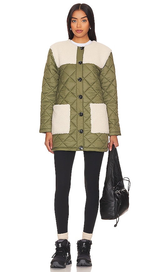 Central Park West Asher Sherpa Quilted Puffer in Olive - Olive. Size XS (also in L, M, S).