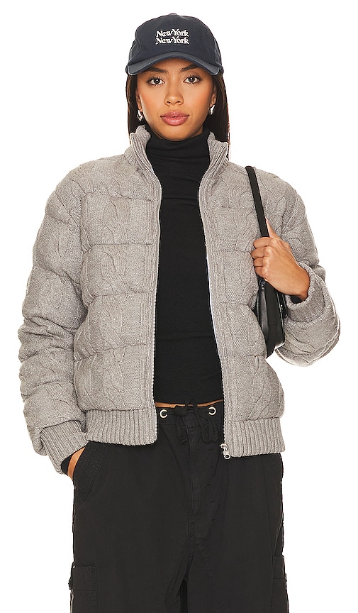 Central Park West Aubrey Cable Puffer Jacket – 浅麻灰色 In Light Heather Grey