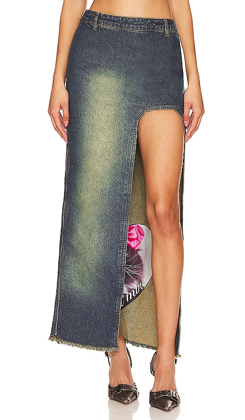 Shop Cannari Concept Curved Slit Skirt In Peridot Blue