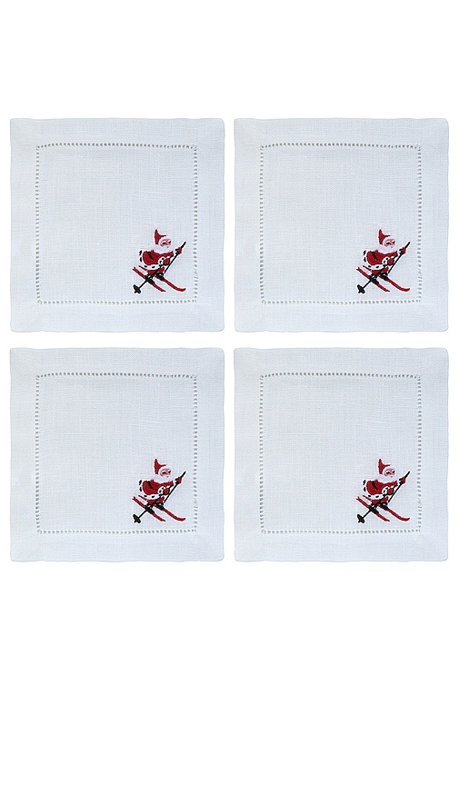 Chefanie Skiing Santa Cocktail Napkins Set Of 4 In N,a