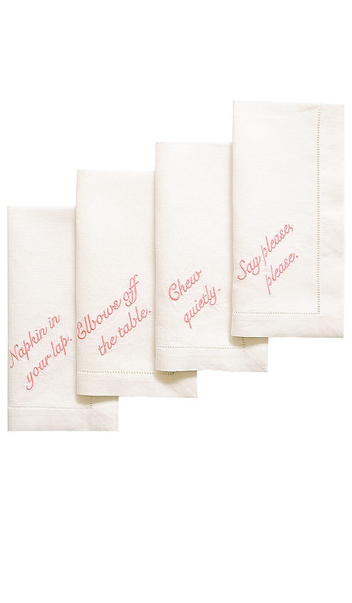 Chefanie Pink Manners Dinner Napkins Set Of 4 in White