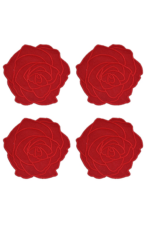 Chefanie Red Rose Cocktaill Napkins Set Of 4 in Red