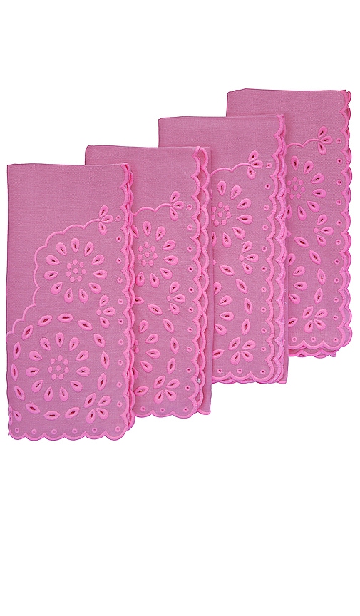 Chefanie Pink Eyelet Dinner Napkins Set Of 4 in Pink