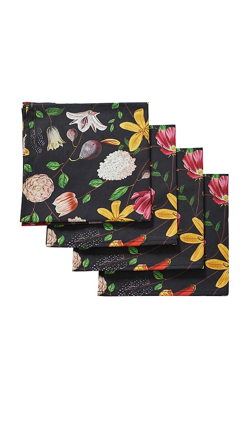 Chefanie Black Flat Flower Dinner Napkins