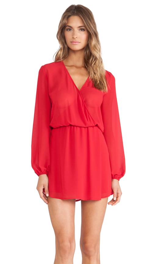 red wrap front dress