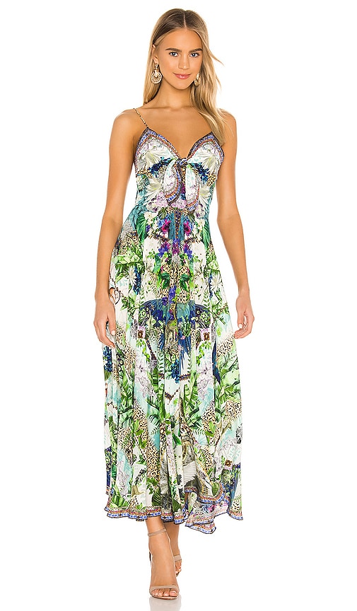 Camilla Tie Front Long Dress in Moon Garden | REVOLVE