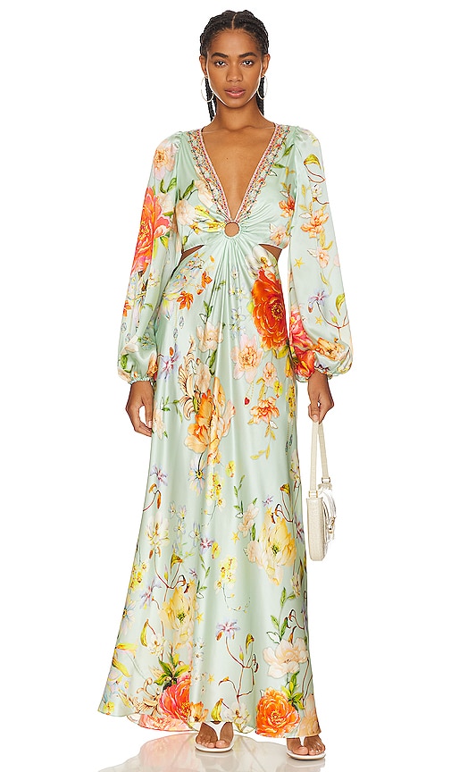 Camilla Floral-print Cut-out Dress In Baby Blue