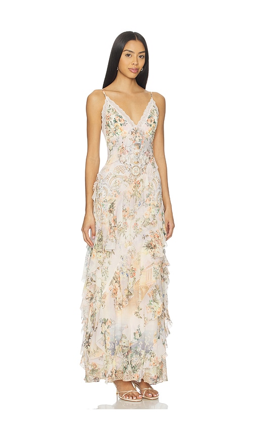 Camilla Lace-trimmed Ruffled Floral-print Silk-chiffon Maxi Dress In Multi