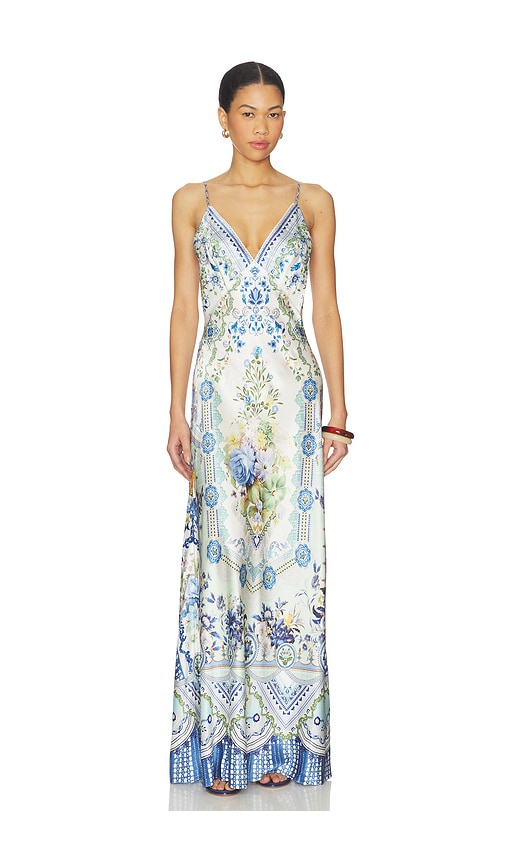 Camilla Full Length Bias Slip Dress In Blue