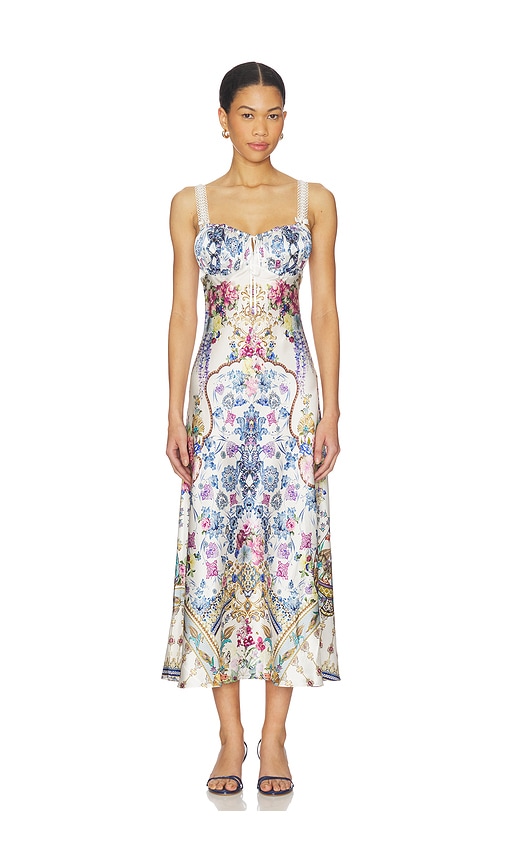 Camilla Gathered Bodice Bias Dress In Multi