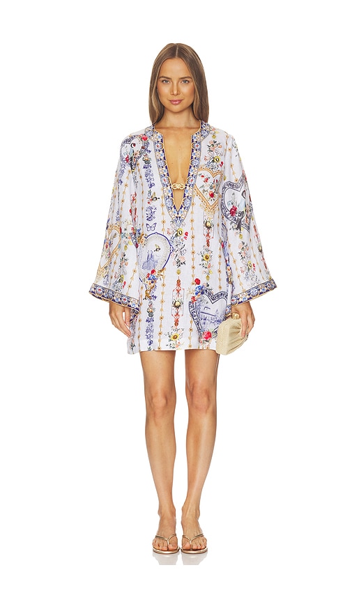 Camilla Deep V Neck Hardware Short Kaftan