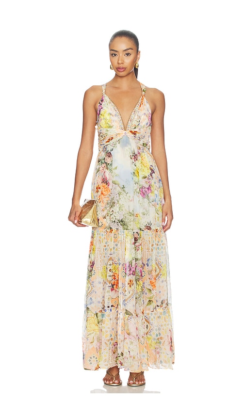 white dress with yellow Off-white Tiered Dress And Yellow Inner With Frills