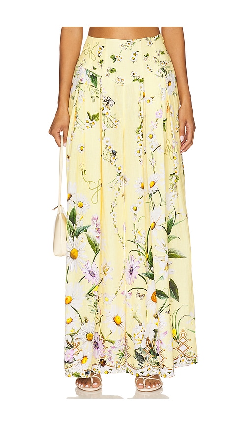 Corset Waist Wide Leg Pant in Yellow. - size XS (also in L, M, S)