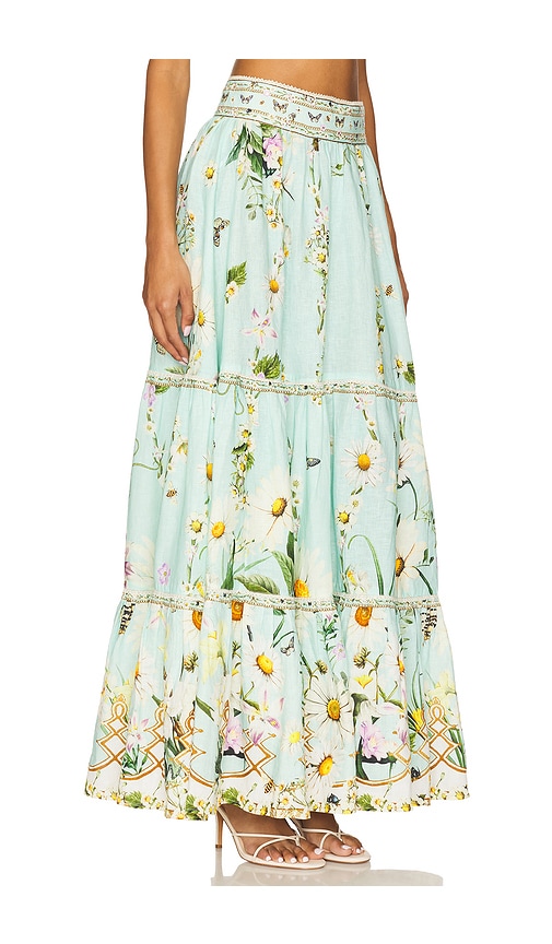 Camilla High Waisted Tiered Skirt In Floral Freefall In Pink