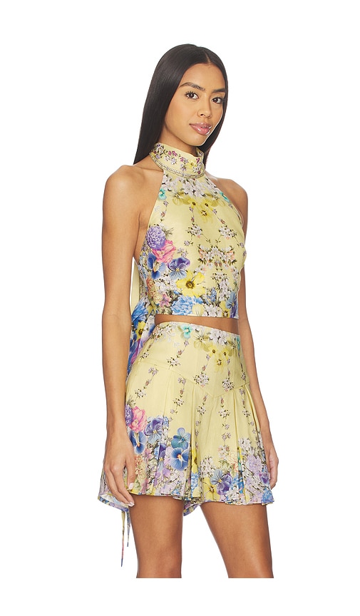 Camilla Halter Tie Back Top In Yellow