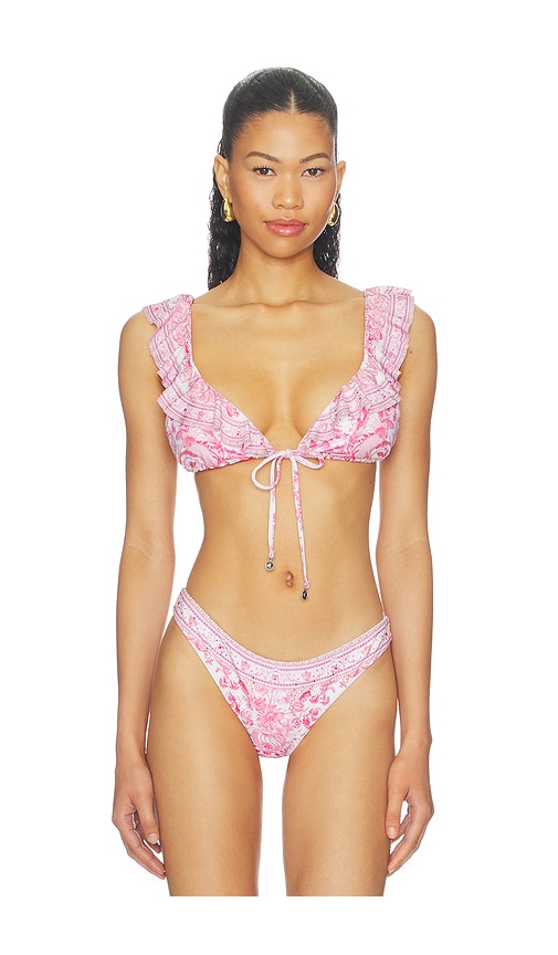 Camilla Tie Front Tri Bikini Top With Frill Neck - Women's Clothing