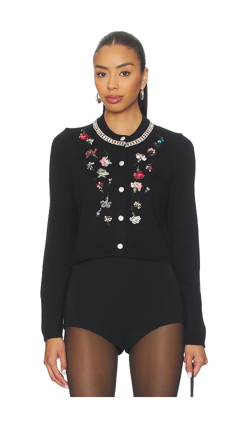 Cinq À Sept Isolde Tumbling-carnation Floral Cardigan In Black