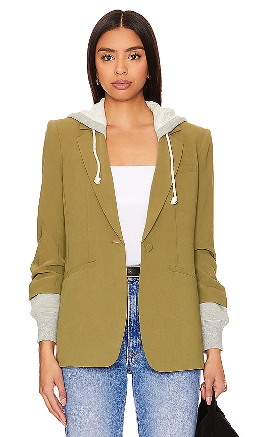 Shop Cinq À Sept Khloe Hooded Jacket In Olive Green & Heather Grey