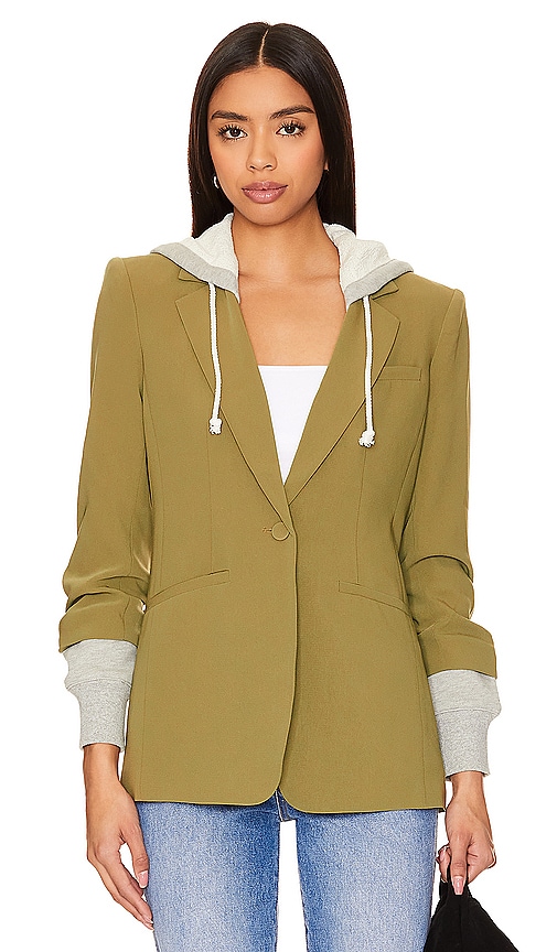 Shop Cinq À Sept Khloe Hooded Jacket In Olive Green & Heather Grey