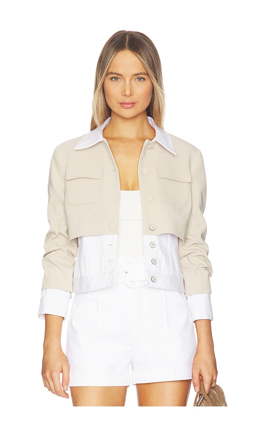 Cinq a Sept Denim Lorraine Jacket in Beige. Size 0. Also in 8.