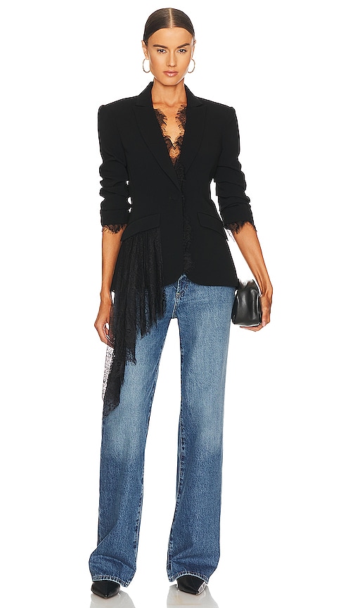 Cinq À Sept Keeves Scrunched-sleeve Lace Embellished Blazer In Black ...