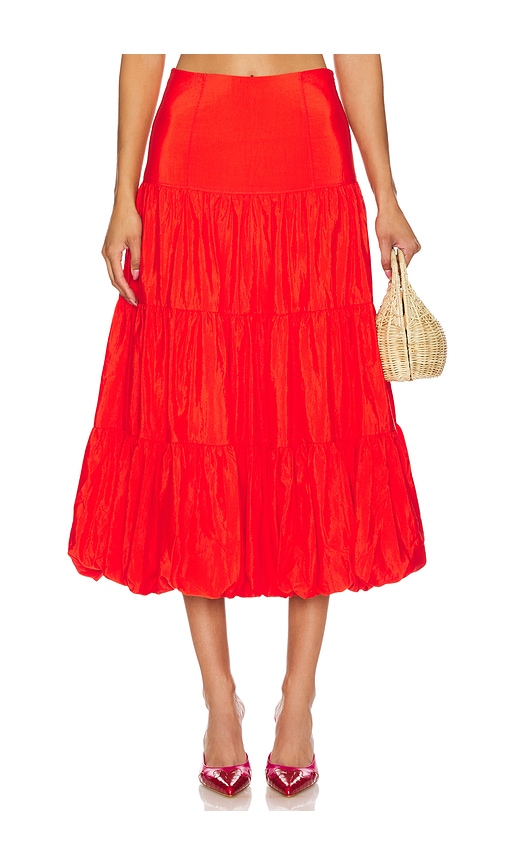 Cinq À Sept Pyper Tiered Bubble-hem Midi Skirt In Deep Tangelo