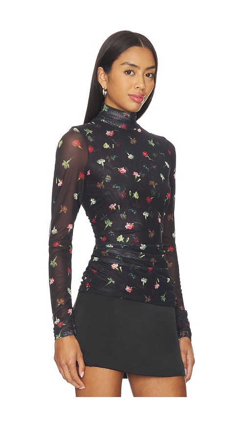 Cinq À Sept Cinq A Sept Tumbling Carnations Shirred Mesh Turtleneck In Multi