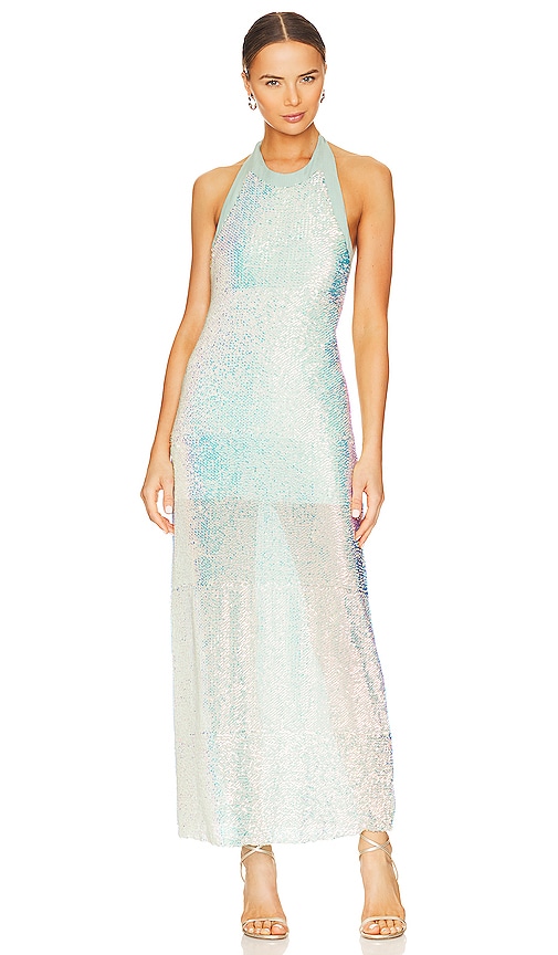 CHIO Paillettes Maxi Dress in Teal