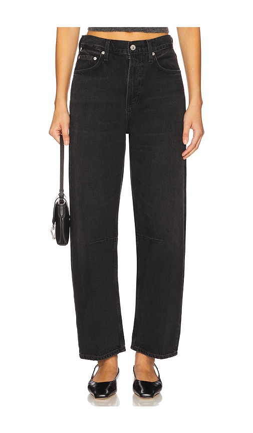 Citizen Of Humanity Dahlia Bow Leg Baby Roll Regenerative Cotton Jeans Stonington In Animal Print