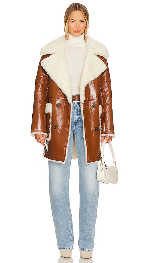 Citizens Of Humanity Elodie Shearling Coat In Camel Shiny Napa