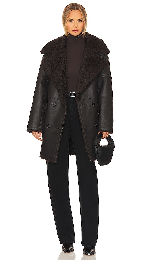 Citizens Of Humanity Elodie Shearling Coat In Mocha Brown Napa
