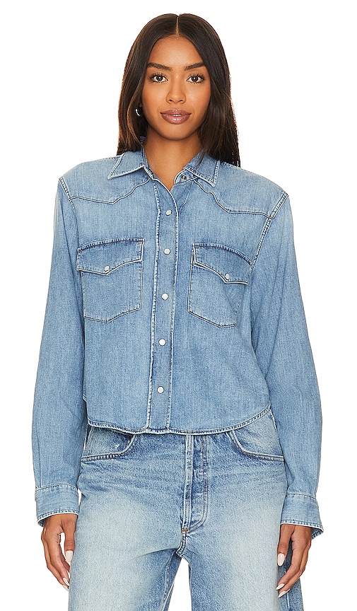 Shop Citizens Of Humanity Cropped Western Shirt In Carolina Blue