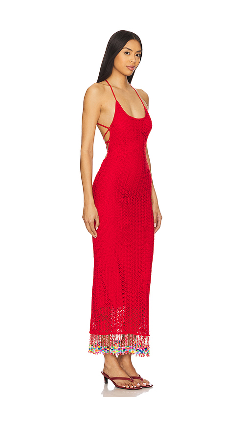 Capittana Ali Beads Knitted Maxi Dress In Red