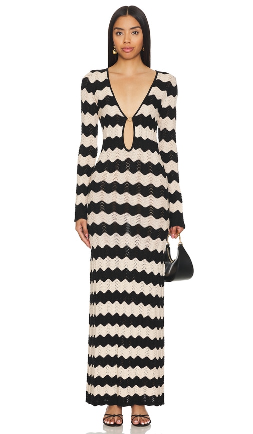 Capittana Ella Stripes Knitted Maxi Dress In Black