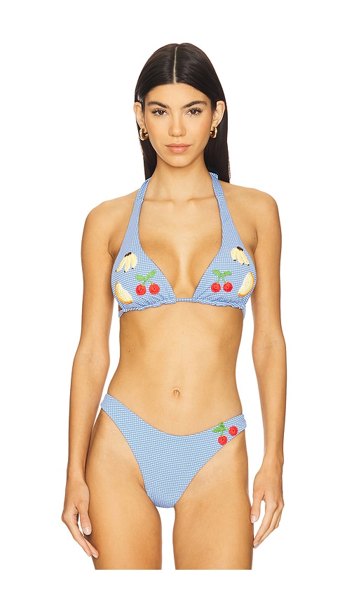Atira Vichy Fruits Bikini Top in Blue. - size XS (also in L, M, S)