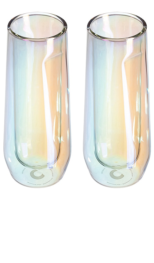 Corkcicle Double-Walled Stemless Prism Flute Glasses, Set of 2, 7