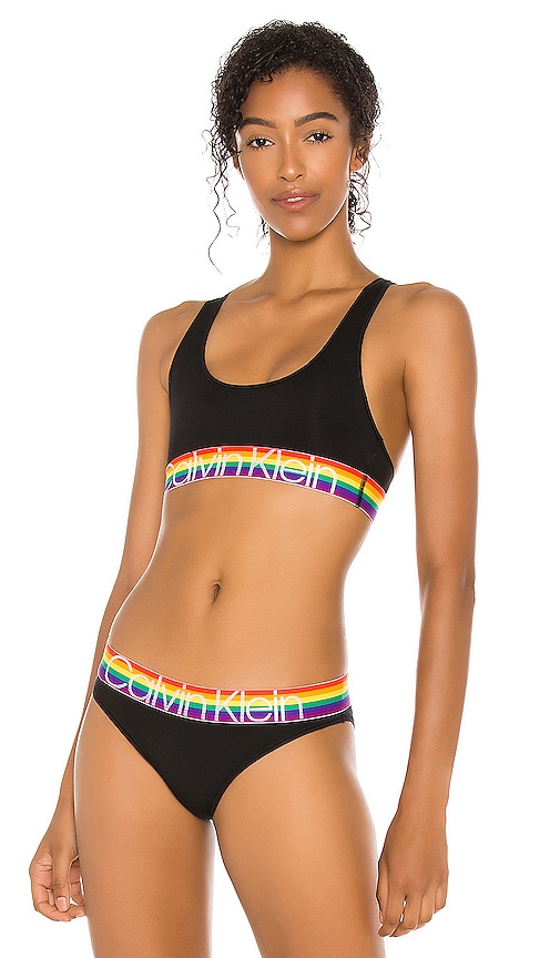 Calvin Klein Modern Cotton Pride unlined bralette in black rainbow