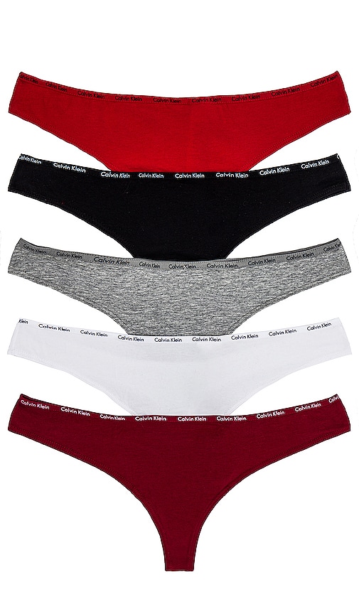Calvin Klein Underwear Thong 5 Pack in Red Gala, Black, Grey Heather,  White, & Sweet Berry