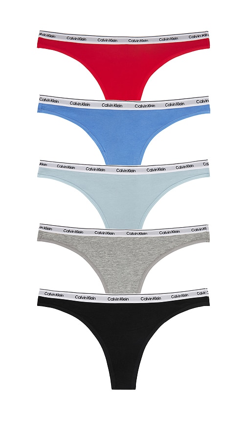 Calvin Klein Underwear Modern Logo Thong 5-pack In Black Heather Grey Sterling Blue Glac