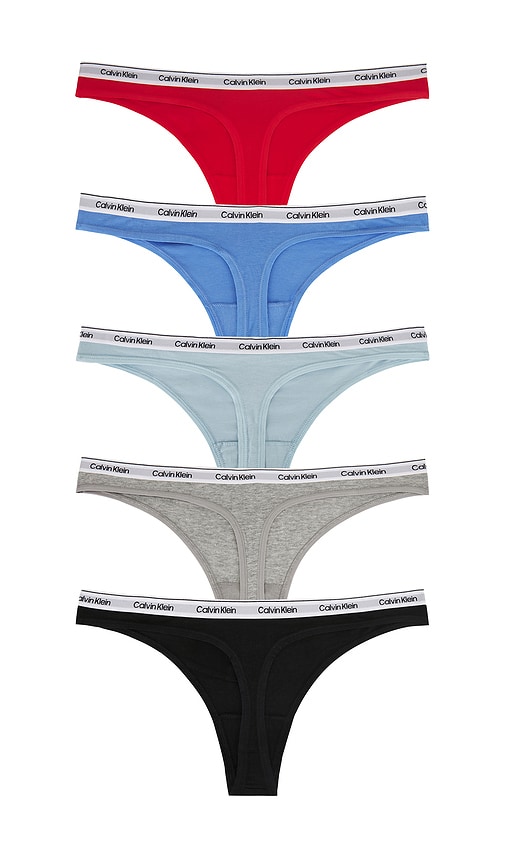 Calvin Klein Underwear Modern Logo Thong 5-pack In Black Heather Grey Sterling Blue Glac