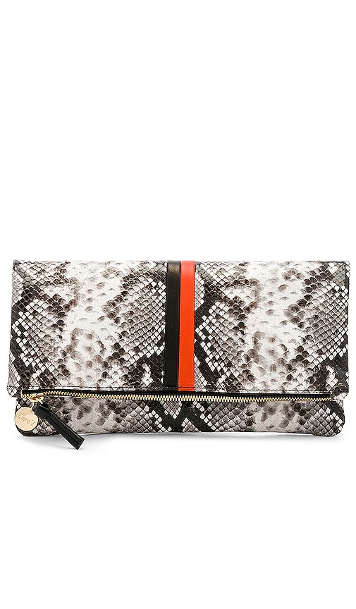 Clare V. + Snake Embossed Leather Foldover Clutch