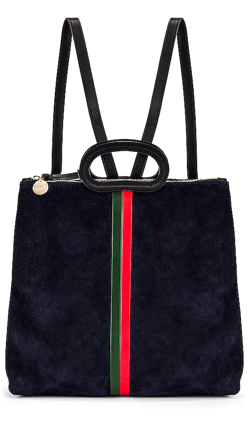 Clare V.  Marcelle Backpack, Army Suede Nappa Mini Stripe – LAPIS